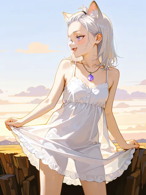((Masterpiece)), ((best quality, very aesthetic, absurdres, newest, detailed background)), ((realistic, photorealistic, realistic shading)), (profile), (8K), ((1girl)), cute young Girl, (Healthy Gaunt body, Textured skin, small breast, tilt head), (pale pu...