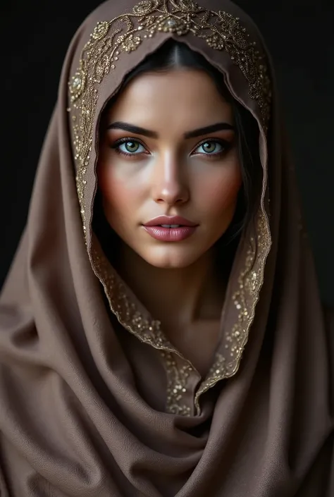 muslim woman, beautiful, original, realistic, sharp, cluster, hijab, leather and satin