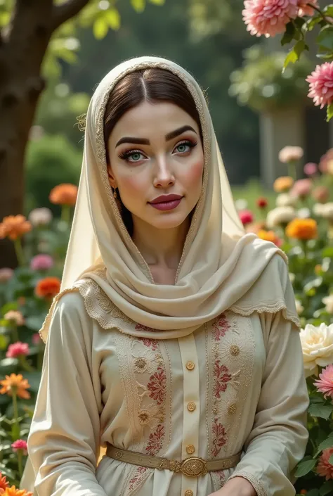 I want a very beautiful girl wearing a hijab in a garden