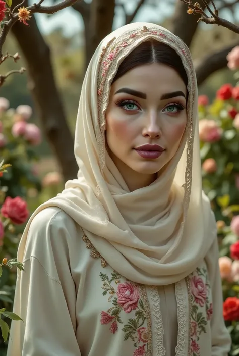I want a very beautiful girl wearing a hijab in a garden