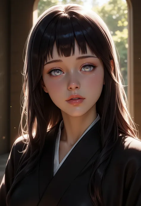 Tear-Jerker Masterpiece"
Recreate the story that made you cry—whether from Sorrow, soul-stirring moments!, Sorrow Expression, The Cry That Broke After Her Husband's Funeral, Beauty Female wearing All-Black Kimono,Hyūga_Hinata's, Anime Style.