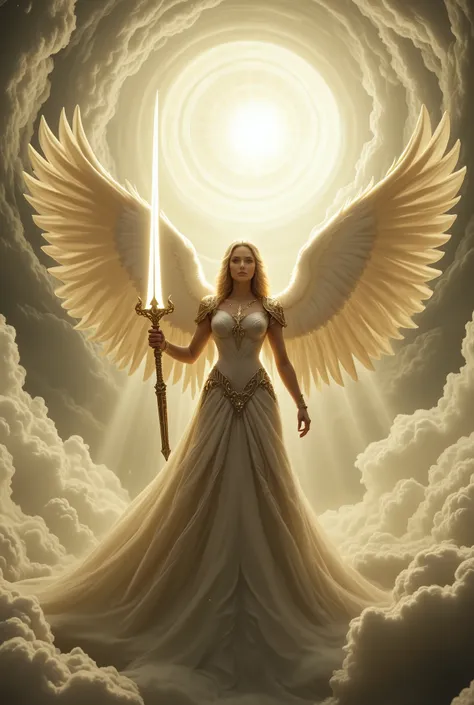 (8k, Highest quality, masterpiece:1.2), (super high resolution), intense cinematic, angel man, heavenly angel with a white sword in one hand and clothes with light armor,