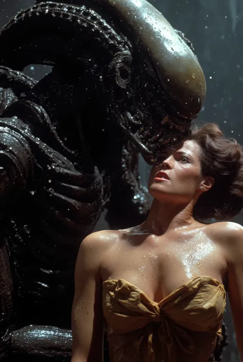 a massive xenomorph dick fuck unconscious Ellen Ripley pussy hard, Ellen Ripley is gunge all over her body and cum on her face