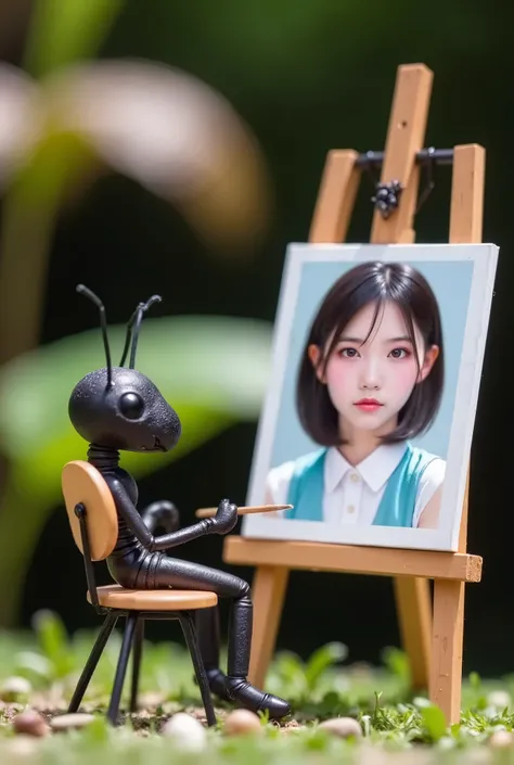 formiga's painting shop . , the price is also included.
sitting on a chair in front of the easel made of tree branches , 주인공 ant 열심히 그림을 그리고 있다.
One wall of the ant's mini shop is open so you can see the inside of the shop. It is a mini ant shop made in th...
