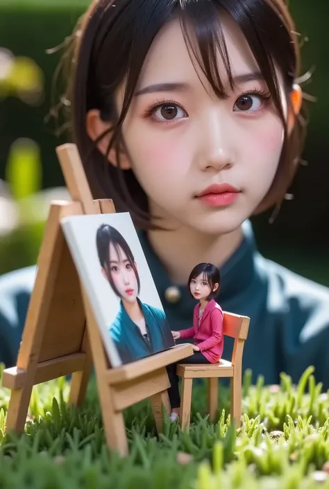 formiga's painting shop . , the price is also included.
sitting on a chair in front of the easel made of tree branches , 주인공 ant 열심히 그림을 그리고 있다.
One wall of the ant's mini shop is open so you can see the inside of the shop. It is a mini ant shop made in th...