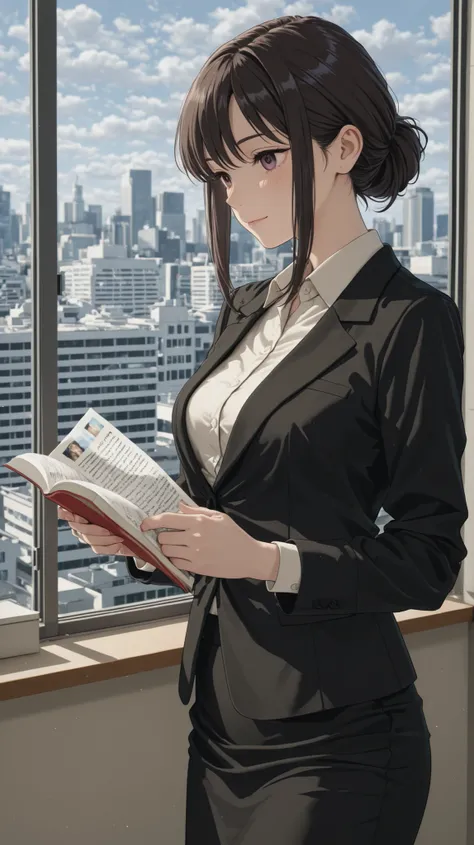 on the roof of a building、An office lady praying for small beautiful breasts　Woman reading a formal casual　