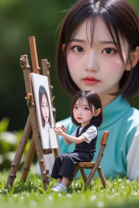 formiga's painting shop . , the price is also included.
sitting on a chair in front of the easel made of tree branches , 주인공 ant 열심히 그림을 그리고 있다.
One wall of the ant's mini shop is open so you can see the inside of the shop. It is a mini ant shop made in th...