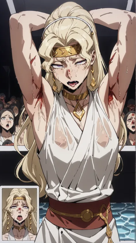 ((  Best Masterpiece  , Perfect quality, super detailed)), ((Weird, Meat quality, Bloody, parasitism  )), ((Wound, Cysts  , blisters , , organ)), a skinny girl,  small breasted , blond hair, She was parasitized. Parasites parasitized her. crawling inside h...