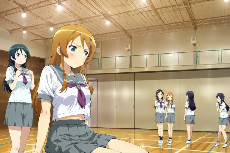 kousaka kirino,long hair, hairclip, school uniform, grey sailor collar, purple neckerchief, white shirt, short sleeves, pleated skirt, grey skirt,close up shot,,masterpiece,best quality,amazing quality,taiikukan, score_9, score_8_up, score_7_up, rating_sa...