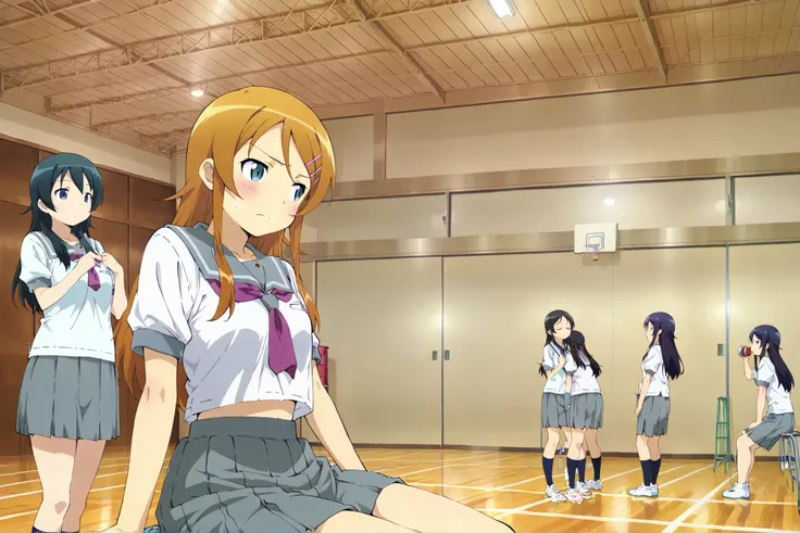 kousaka kirino,long hair, hairclip, school uniform, grey sailor collar, purple neckerchief, white shirt, short sleeves, pleated skirt, grey skirt,close up shot,,masterpiece,best quality,amazing quality,taiikukan, score_9, score_8_up, score_7_up, rating_sa...