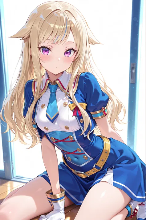 solo,masterpiece,best quality, amazing quality, highres, absurdres, very aesthetic, high resolution, ultra detailed, perfect details,suzuki hina, blonde hair, long hair, streaked hair, hair flaps, purple eyes, skinny, small breasts, glorious azure,official...