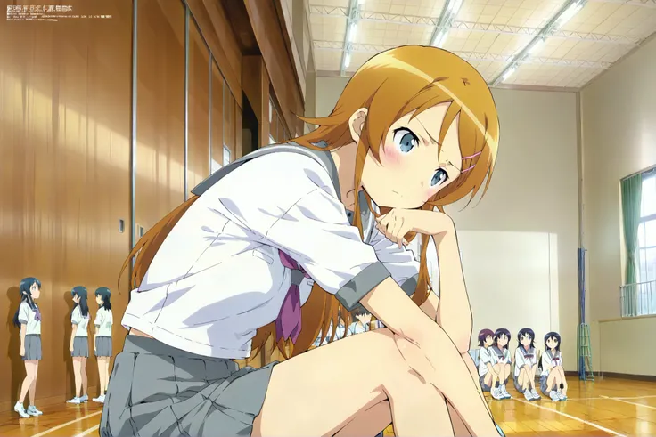 kousaka kirino,long hair, hairclip, school uniform, grey sailor collar, purple neckerchief, white shirt, short sleeves, pleated skirt, grey skirt,close up shot,,masterpiece,best quality,amazing quality,taiikukan, score_9, score_8_up, score_7_up, rating_sa...