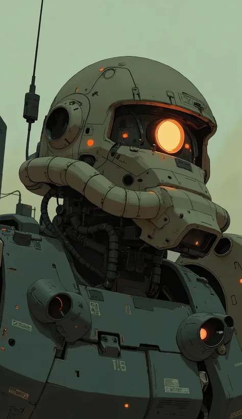 Zaku、Close-up View of Military Robot Models、eyes are shining, Detailed close-up, 超詳細なclose-up , close-up高精細 , Monocular、Shades of Off-White、very detailedclose-up, close-upの詳細, highly Detailed close-up, close-up, Otomo Katsuhiro very detailed, very detailed...
