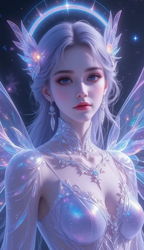 mature woman, high detail eyes, Voluptuous woman, ultra detailed, absolutely resolution, beautiful goddess, various iridescent foggy glitter effects, glossy makeup, galaxy eyes, brilliant light and shadow, seamless, contrast, gradation effects, highly deta...