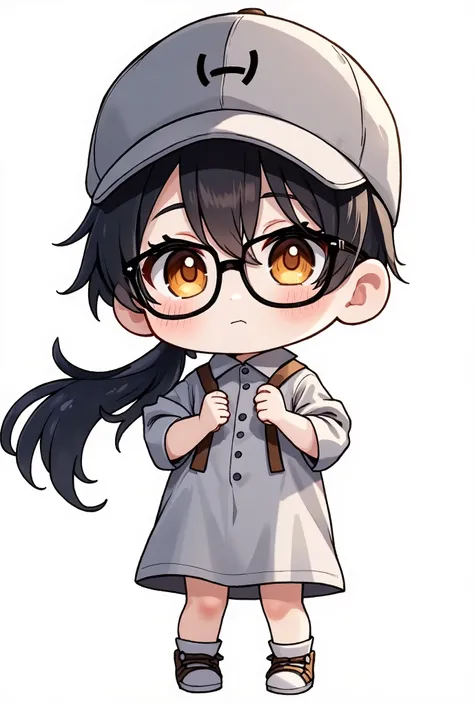 (Masterpiece, absurdres, topquality, highres) 1boy, solo, brown skin, brown eyes, black rimmed eyeglasses, long hair, black hair, wavy hair, low ponytail, grey baseball cap, grey button shirt, folded sleeves, looking at viewer, front view, body front, cowb...