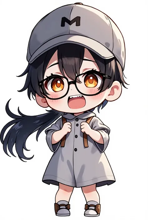 (Masterpiece, absurdres, topquality, highres) 1boy, solo, brown skin, brown eyes, black rimmed eyeglasses, long hair, black hair, wavy hair, low ponytail, grey baseball cap, grey button shirt, folded sleeves, looking at viewer, front view, body front, cowb...