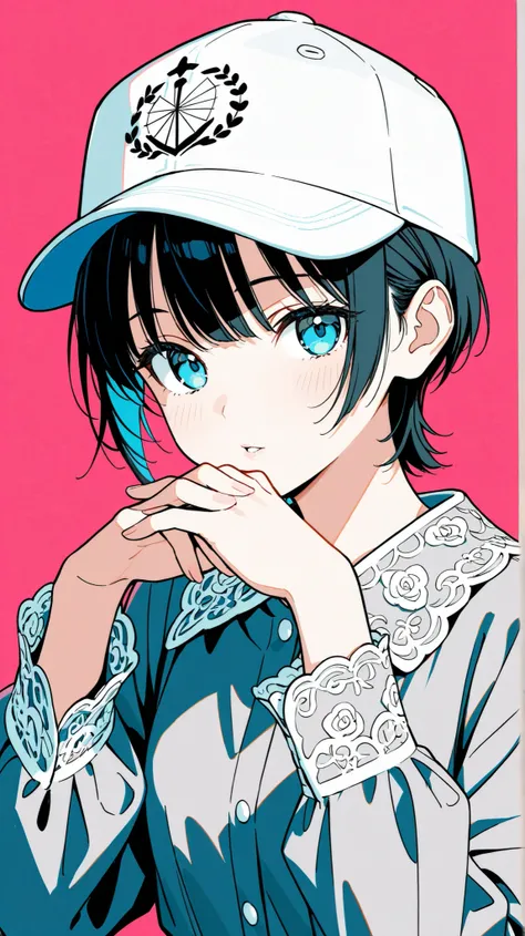 score_9, score_8_up , score_7_up , score_9,Score_9, Score_8_up , Score_7_up ,Create a simple and fashionable style picture, focusing on the character's features: short black hair, white baseball cap (NEW YORK embroidery), gray top, close-up of hand (lightl...