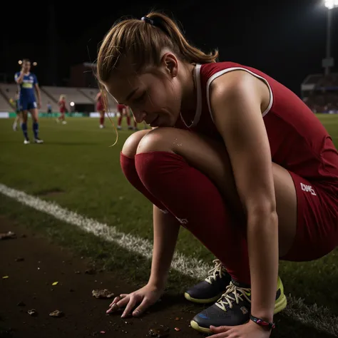 🌟 high resolution, emotional & realistic — in the style of an award-winning sports photo with intensive close-up perspective and dramatic lighting.
🔥 Emotionen:
    Ihre Augen: Geschwollen, Looking at the lawn — sees the exact point, where the decisive bad...