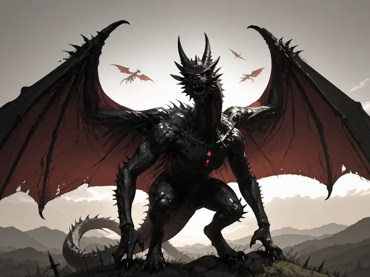 Masterpiece, Best Quality, ultra high res, photorealistic, 8K UHD, hyper-detailed, 1 character, a 3 headed dragon with big wings, 2 arms, 2 legs. Perfect anatomy 
