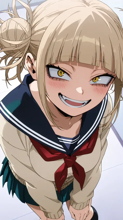 , toga himiko, my hero academia
High quality ,  best quality , masterpiece,  High Resolution , detailed face( LoRA: toga),anatomically correct, detailed hairstyle( LoRA: toga),anime Coloring
solo, 1 girl
bangs, blonde hair, yellow eyes, blunt bangs, hair b...