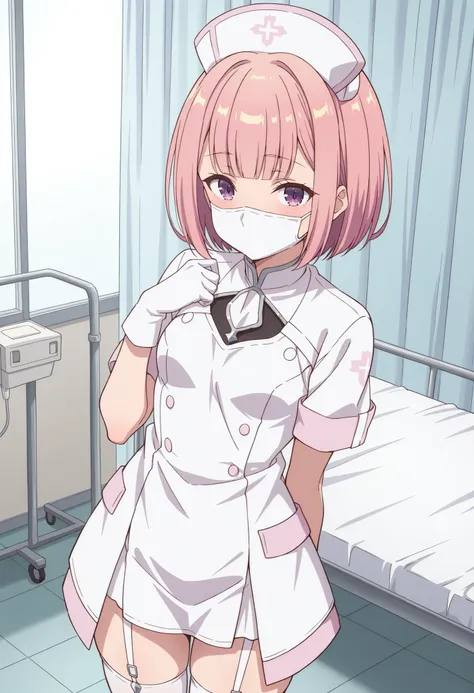 Score_9, score_8_up, score_7_up, source_anime, lululi ashford (girumasu), solo, short hair, pink hair, bob cut, blunt bangs, purple eyes, small breasts, (best quality), (high quality), {masterpiece}, extremely delicate and beautiful, ultra-detailed, beauti...