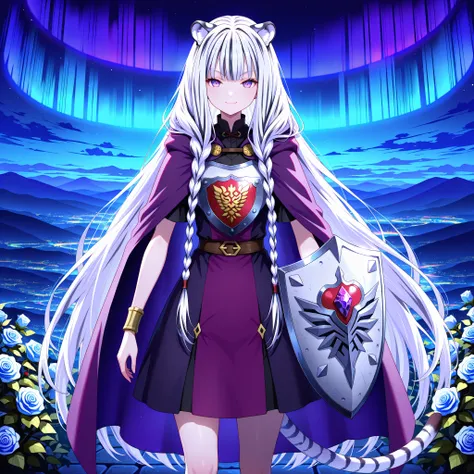 8k, absurdres, detailed, best quality, masterpiece, best illustration, best lighting, 1girl, solo, very long hair , white hair, black hair, colorful hair , white tiger ears, white tiger tail , open eyes purple eyes, Looking at the viewer , crazed ...