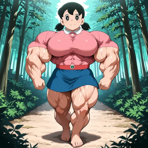 score_9, source_anime, rating_safe BREAK 1girl, solo, minamoto shizuka \(doraemon\), black hair, low twintails , short twintails, black eyes, smile, white solo, High angle shot, long Shot, looking at viewer, eye level shot, big pec's, over-sized breast ,pi...