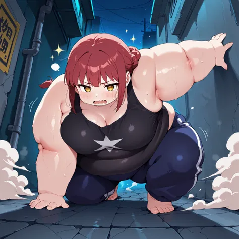 high resolution picture, masterpiece, best quality, amazing quality,  solo, 1girl,  Makima, \(chainsawman\), ,red hair, yellow eyes, ,ringed eyes, wavy mouth,  medium breasts ,source anime,                                       
 BREAK (curvy), cracked flo...