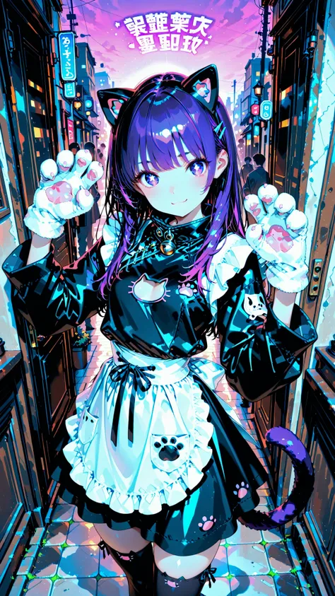  Very imaginative, extremely distorted cat-like man, cat hairstyle with straight hair curls, cat pajama style abstract dress with detailed decoration on each joint with multiple straps. BREAK 猫型草型の甘々waist apron, big cat shaped gloves with paws, Active peace sign pose, random angle, ambient lighting, MX4D.