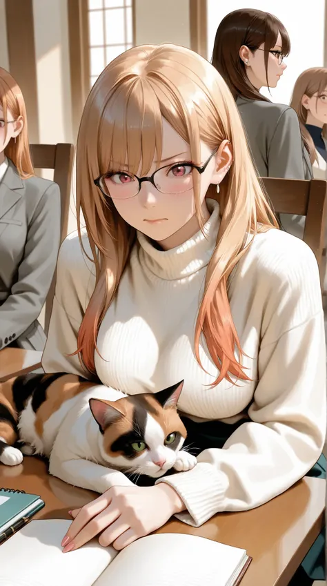 a beautiful, busty woman resembling a realistic version of Keiko Kitagawa, with sharp eyes and refined features, short straight brown hair in a clean side part,
wearing a sleek, fitted modern researcher outfit with a dark high-neck sweater and a long lig...