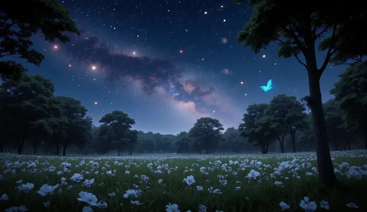   night sky with a view of the Milky Way galaxy 、Pictures of creatures ,  Beautiful White Foxes  ,  Magical fantasy forest ,  digital art ,  世界で最もamazing芸術作品, (( not human)), Flower field in the forest   ,  soft and balanced color of red, Forest Scenery,  ...