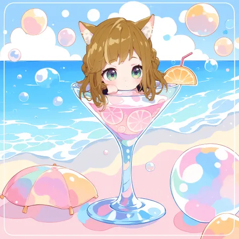 Cat ears、mini character、cute illustrations、colorful landscape