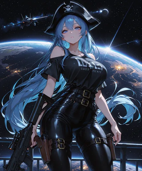 748cmstyle,adult, best quality,masterpiece, full figure, space-pirate pose dynamic, illustration,an extremely delicate and beautiful, 4k wallpaper,absurdres,incredibly absurdres,ultra-detailed,highres,extremely detailed,beautiful detailed girl,big breast, ...