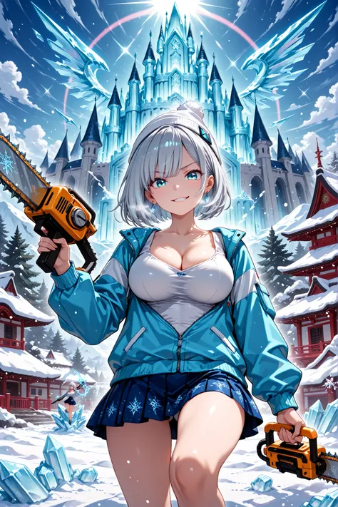 masterpiece, best quality, flat anime, score_9_up, score_8_up, score_7_up, illustration, anime artwork
BREAK
1girl, solo, 20-year-old Japanese adult woman, knee-up shot, wielding a chainsaw with confidence, vertical composition, a cool, confident smirk, he...