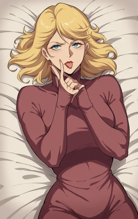 score_9, score_8_up, score_7_up, Source_Anime,
,
Crowley Hammon , medium hair, Blonde, blue eyes, Put your hair on your shoulders,sexyなネグリジェ姿、lying in bed、sleepy expression、long hair、Stick out your tongue、sexy、
Eyes are long and narrow。narrow eyes、Beautif...