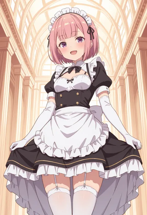 Score_9, score_8_up, score_7_up, source_anime, lululi ashford (girumasu), solo, short hair, pink hair, bob cut, blunt bangs, purple eyes, small breasts, (best quality), (high quality), {masterpiece}, extremely delicate and beautiful, ultra-detailed, beauti...