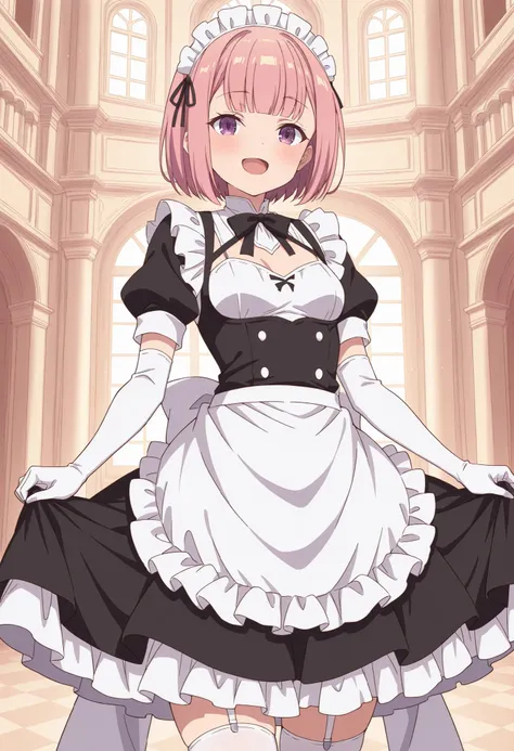Score_9, score_8_up, score_7_up, source_anime, lululi ashford (girumasu), solo, short hair, pink hair, bob cut, blunt bangs, purple eyes, small breasts, (best quality), (high quality), {masterpiece}, extremely delicate and beautiful, ultra-detailed, beauti...