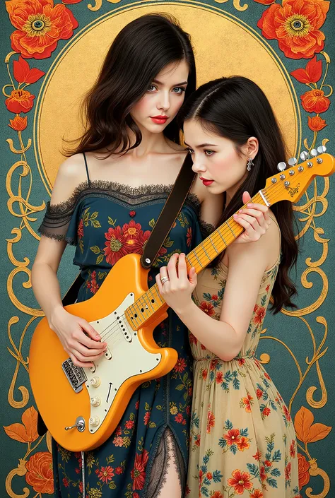 ((最高品質)), ((masterpiece)), ( 詳細),two female persons, guitarist & vocalist , ,30yers old, beauty, information(masterpiece, Best Quality, bst quality, Official Art, beautiful and aesthetic :1.2), ( 1 girl), Extremely Detailed ,( Fractal Art :1.3),colorful,...