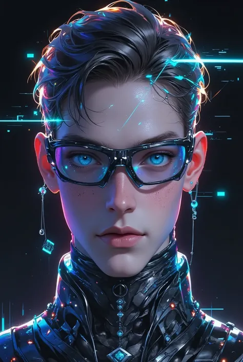 } paraffed Handsome young male with plastic eye mask on her face, oled eye glasses , oled eye visor , futuristic glasses lenses , futuristic augmented reality glasses , cybernetic eye implants , futuristic look, glass oled head visor , man with one r...