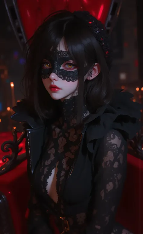 best quality, masterpiece, high sensitivity, high resolution, detailed depiction, Slender Woman, Full Body, A beautiful girl, 顔にWearing a black maskいる，Put on a black face mask，Wearing a black mask，Highest quality、8k、masterpiece：1.3、Gothic punk、The inside  ...