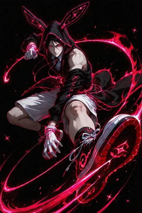neon art, neon lineart, blue neon lineart, neon silhouette, silhouette, neon colors, glowing, glow effect, bright outlines, vibrant colors, high contrast, dark background, digital art, 1 man, adult, Sebastian Michaelis, Kuroshitsuji, solo, black hair, red ...