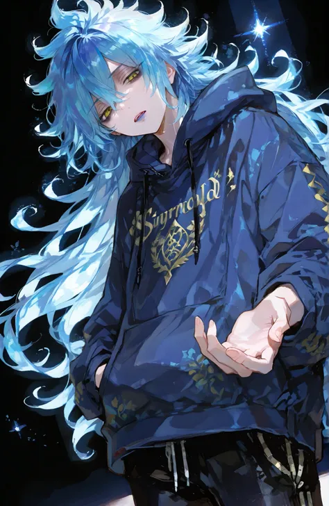 Mature man, man, one man,BREAK Disney Twisted-Wonderland,Disney Twisted-Wonderland_idia shroud, idia shroud, Male, man, standing, serious, yellow eyes, blue lip , burnt blue hair, Dark blue roots, gradation hair, burnt light blue hair, long hair, bangs,Yel...