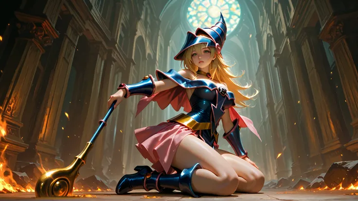  black magician girl、 sexy、 more details、 realistic 、 Top Masterpieces、 Fantasy Backgrounds、 right after the battle starts