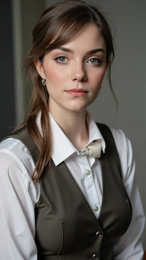 mythp0rt,high detailed picture, realistic style, masterpiece, older girl, athletic slim girl, perfect small breasts, disheveled hair, rounded face, shy, snub nose, a long strand of bangs hangs between her right eye, light blue eyes, big eyes, hair over one...