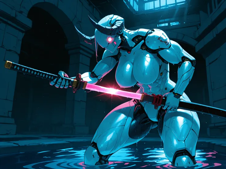 (anime coloring),(anime style),(masterpiece:1.2), (best quality:1.2), (very aesthetic:1.2), (absurdres:1.2), (detailed background:1.2),(newest),(highly detailed),(dynamic lighting), Deathclaw (fallout), 1girl, solo, (((eyeless))), android, (((smooth head))...