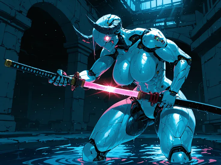 (anime coloring),(anime style),(masterpiece:1.2), (best quality:1.2), (very aesthetic:1.2), (absurdres:1.2), (detailed background:1.2),(newest),(highly detailed),(dynamic lighting), Deathclaw (fallout), 1girl, solo, (((eyeless))), android, (((smooth head))...