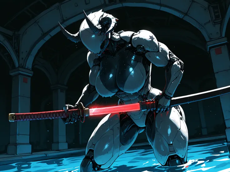 (anime coloring),(anime style),(masterpiece:1.2), (best quality:1.2), (very aesthetic:1.2), (absurdres:1.2), (detailed background:1.2),(newest),(highly detailed),(dynamic lighting), Deathclaw (fallout), 1girl, solo, (((eyeless))), android, (((smooth head))...