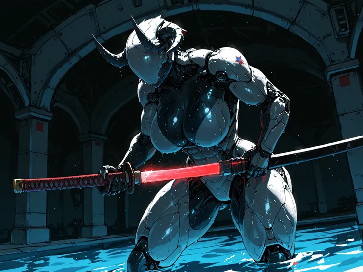 (anime coloring),(anime style),(masterpiece:1.2), (best quality:1.2), (very aesthetic:1.2), (absurdres:1.2), (detailed background:1.2),(newest),(highly detailed),(dynamic lighting), Deathclaw (fallout), 1girl, solo, (((eyeless))), android, (((smooth head))...