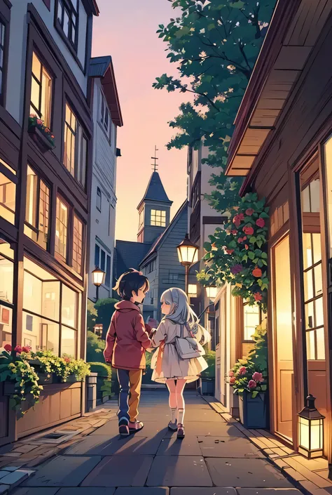 City streets surrounded by lush greenery and adorned with beautiful floral arrangements. The architecture is a harmonious mix of historic neoclassical buildings and modern glass and steel buildings, creating a fascinating contrast. Vintage street lamps cas...