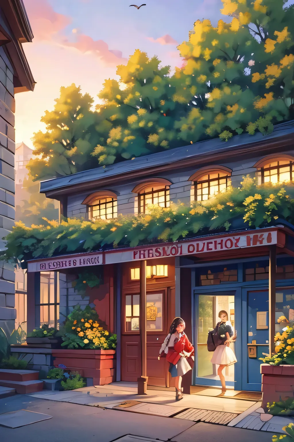 City streets surrounded by lush greenery and adorned with beautiful floral arrangements. The architecture is a harmonious mix of historic neoclassical buildings and modern glass and steel buildings, creating a fascinating contrast. Vintage street lamps cas...